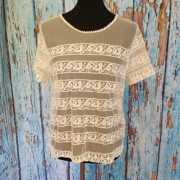 𝅺forever 21 Crochet Lace Blouse sz large - Picture 1 of 10